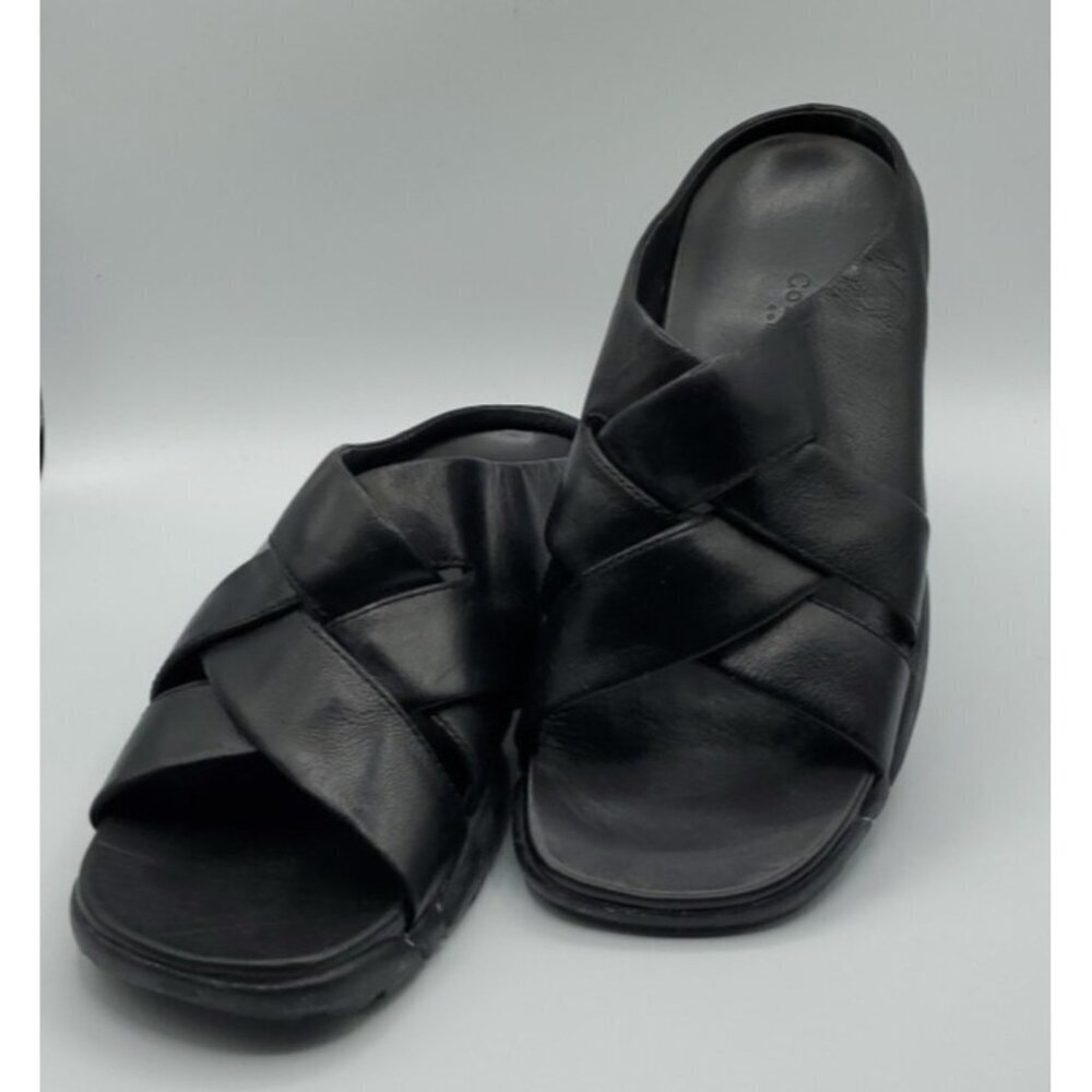 Cole Haan Black Leather Cross Strap Sandal Slides Sz 10.5 Men’s NikeAir Soles